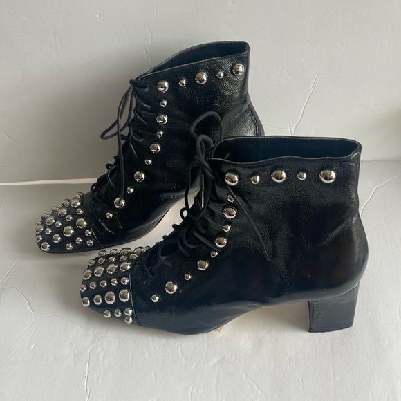 Zara - Limited Edition silver studded lace up heeled booties - size 39 - Picture 4 of 10